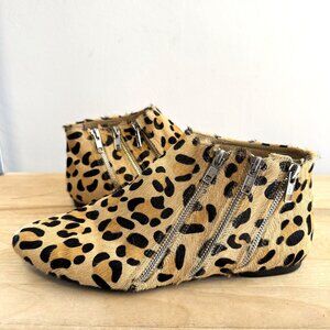 SENSO DIFFUSION Laden Calf Hair Leopard Cheetah Ankle Booties Zippers 41 / US 10